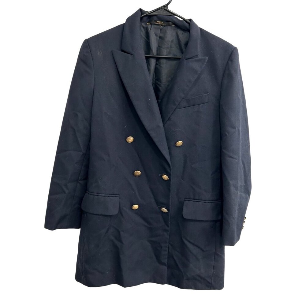 Vintage Marks & Spencer Navy Blazer With Gold Buttons Womens Long Fit Size 10